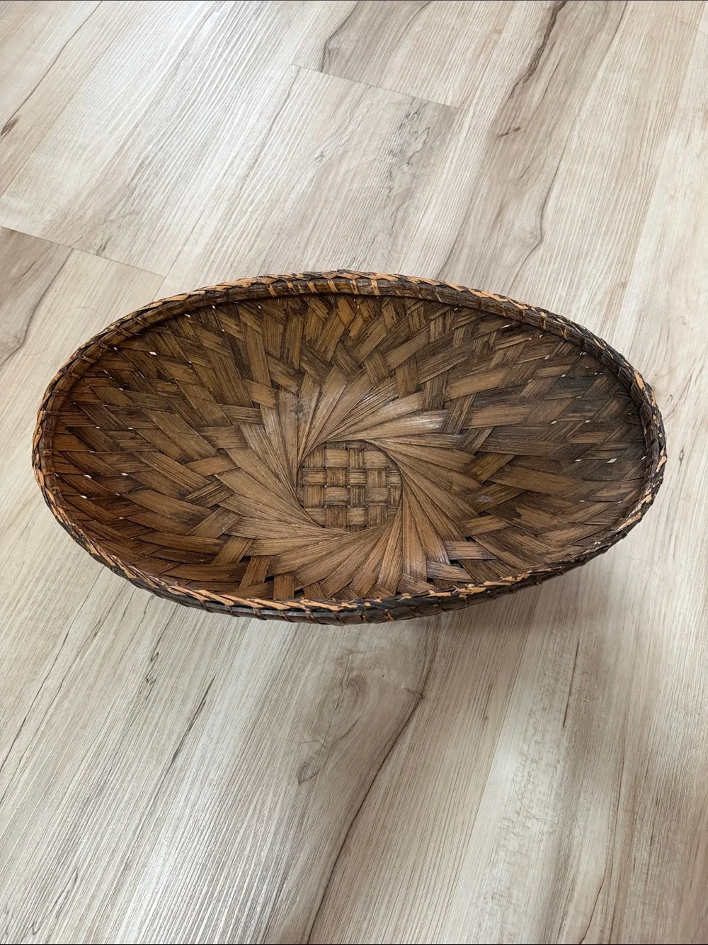 Vintage Handwoven Oval Wicker Basket Bowl Farmhouse Primitive Cottagecore Decor